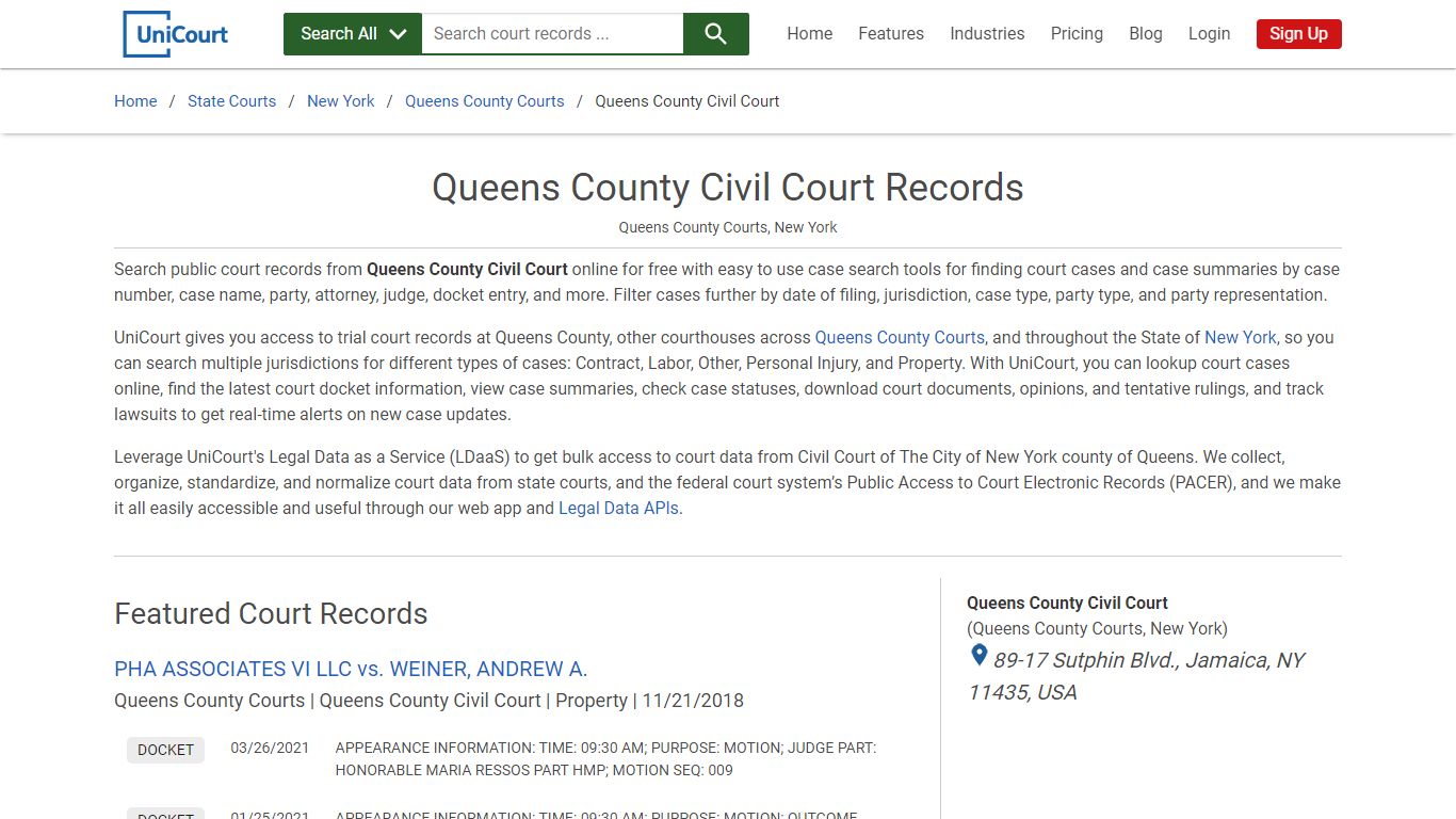 Queens County Civil Court Records | Queens | UniCourt